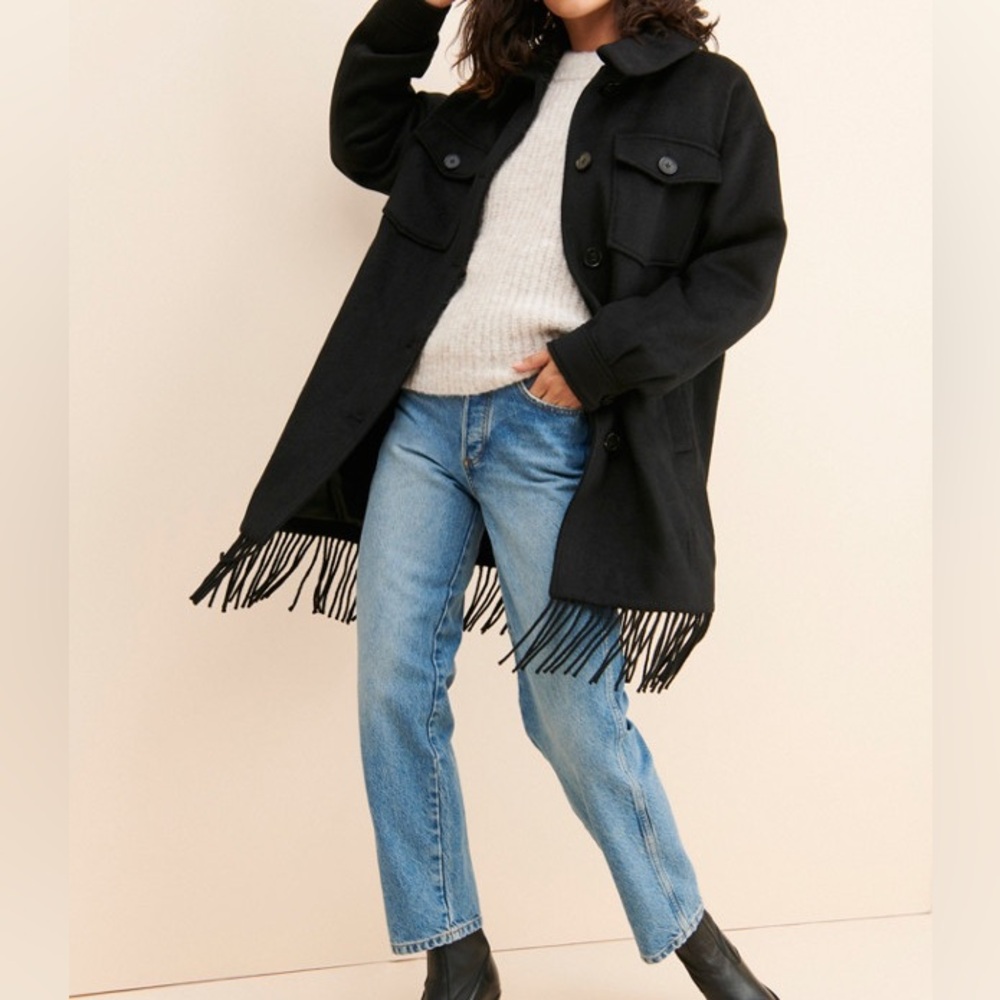 SANCTUARY | Black Wool Fringe Coat